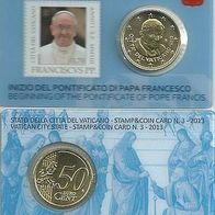 Vatikan 2013 Amtliche Coincard zu 50 ct, Letzte mit Benedikt XVI. u. Briefmarke