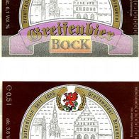 ALT ! Bieretiketten PILS + BOCK Greifswalder Brauerei † 1993 Greifswald Meck-Pom