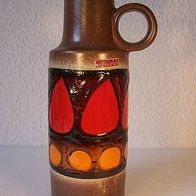 Keramik-Henkelvase mit buntem Reliefdekor, - Scheurich 50ger J. W.-Germany