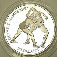 Gambia Silber PP/ Proof 20 Dalasis 1993 Olympia "RINGKÄMPER"