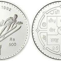 NEPAL Silber PP/ Proof 500 Rupee 1992 Olympia "SKISPRINGEN"
