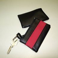 1 Schlüsseltasche / Schlüsselanhänger bzw. Schlüsseletui, schwarz/ rot, Kunstleder