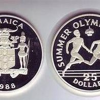 Jamaika Silber Proof/ PP 25 Dollars 1988 Olympia "STAFFELLÄUFER" Selten