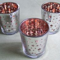 3x kleine Teelichthalter Silber Gold Glas Stern von Ratiopharm H=7cm Ø 5,5