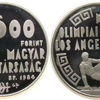 UNGARN Silber Proof/ PP 500 Forint 1984 Olympia "Seitpferdturner" Selten