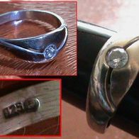 925 Silber Vergoldet Ring (Ø ca.18 mm.) mit Weisen Stein
