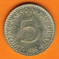 Jugoslawien 5 Dinara 1986