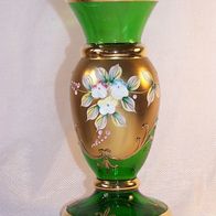 Bohemia Glas Vase mit Email / Gold und aufgelegtem Blumen-Dekor, H.- 18 cm