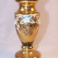 Bohemia Glas Vase mit Email / Gold und aufgelegtem Blumen-Dekor, H.- 12 cm