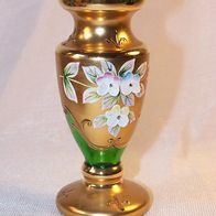 Bohemia Glas Vase mit Email / Gold und aufgelegtem Blumen-Dekor, H.- 11,5 cm