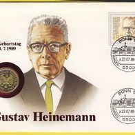 Numisbrief Gustav Heinemann 1 DM 1989 J (vergoldet)