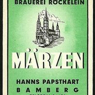 ALT Bieretikett Brauerei Hanns Papsthart, Röckelein † 1968 Bamberg Oberfranken Bayern