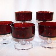5 rote Luminarc Dessert / Sekt-Schalen 70er Jahre