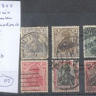 Briefmarken Deutsches Reich 1905 Germania mit Wasserzeichen