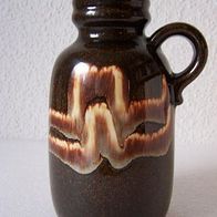 Braune Keramik Henkelvase mit zerlauferner, bunter Glasur, W. Germany 60ger Jahre
