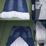 Linea Tesini figurbetont Jeans Rock Blau Weiß Gr.38 Knielang abknöpfbaren Volant