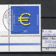 BRD / Bund 2002 Einführung der Euro-Münzen und -Banknoten MiNr. 2234 gestempelt Ecke