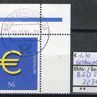 BRD / Bund 2002 Einführung der Euro-Münzen und -Banknoten MiNr. 2234 gestempelt Ecke1