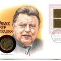 Numisbrief "Franz Josef Strauss" mit 2 DM BRD 1990 vergoldet #376