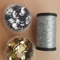 Glitzergarn und Pailletten in gold und silber