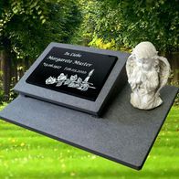 Granit Grabstein mit Sockelplatte & Wunsch-Motiv Gedenktafel Grabplatte 40x20cm! 
