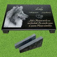 Tiergrabstein Gedenkstein Grabstein mit Fotogravur auf Granit  30,5 x 30,5 cm 