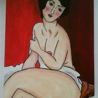 Sitzende, nach Modigliani, Acryl auf Leinwand,30 x 24 cm, Original