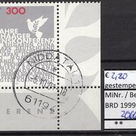 BRD / Bund 1999 100. Jahrestag erste Haager Friedenskonferenz MiNr. 2066 gest. Ecke
