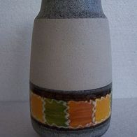 Graue Keramikvase mit buntem, geom. Dekor, W. Germany 60ger Jahre