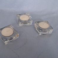 3 Teelichthalter aus Glas ca. 5 cm x 5 cm x 2 cml NEU