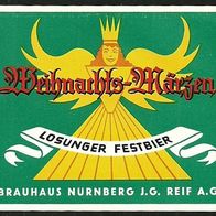 ALT ! Bieretikett "Losunger Festbier, Weihnacht" Brauhaus Nürnberg J G Reif AG † 1966