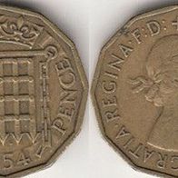 Großbritannien 3 Pence 1954 (m387)