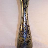Rauchglas Vase mit handbemalem Silberdekor, 50/60er Jahre