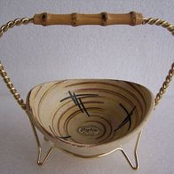 Ovale Jasba Keramik-Schale mit Messing-Halterung, 60ger J. Design * **