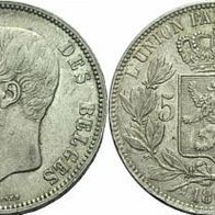 Belgien Silber 5 Francs 1868 "LEOPOLD II." (1865-1909)