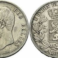 Belgien Silber 5 Francs 1869 "LEOPOLD II." (1865-1909)