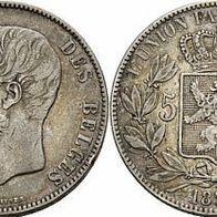 Belgien Silber 5 Francs 1873 "LEOPOLD II." (1865-1909)
