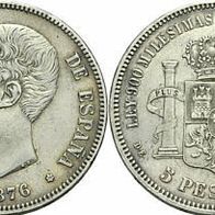Spanien Silber 5 Pesetas 1876 "ALFONSO XII.." (1875-1885)