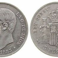 Spanien Silber 5 Pesetas 1885 "ALFONSO XII.." (1875-1885)