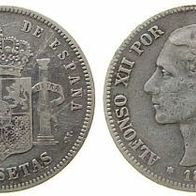 Spanien Silber 5 Pesetas 1878 "ALFONSO XII.." (1875-1885)