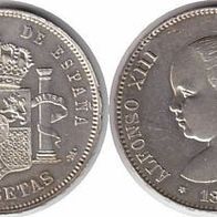 Spanien Silber 5 Pesetas 1888 "ALFONSO XIII.." (1886-1931)