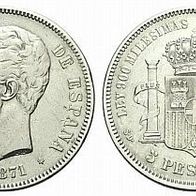 Spanien Silber 5 Pesetas 1871 "AMADEO I." (1871-1873)