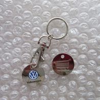 VW Schlüsselanhänger aus Metall, mit Karabinerhaken + Ring, incl. Einkaufswagenchip