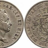 Italien-Sardinien Silber 5 Lire 1830P "CARLO FELICE" (1821-1831)