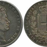 Italien KgR Sardinien Silber 5 Lire 1844P "CARL Albertus" (1831-1849)