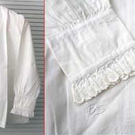 Omas Weißwäsche * Bluse aus feiner weißer Baumwolle mit Spitze & Monogramm Gr.40
