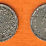 Schweiz 1/2 Franken 1969 ohne B