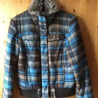 braun/ blaukarierte Winterjacke Gr. 40 (0676)