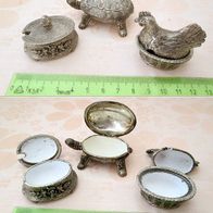 Zinn * 3 schöne Miniaturen * Metalldose mit Deckel Schildkröte & Huhn * Pillendose
