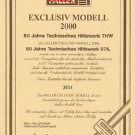 Zertifikat Faller Exclusiv Modell 2000 50 Jahre THW Nr. 3854